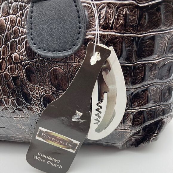 Insulated Wine Clutch Alligator Print Patent Copper Brown NWT - Picture 2 of 7